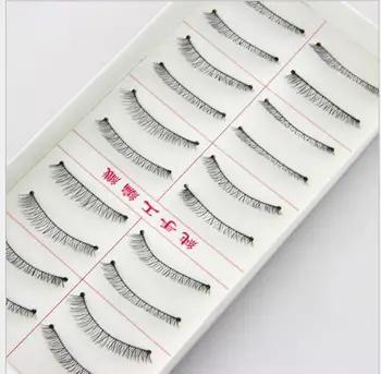 

Black cotton line box of ten pairs of natural Crisscross section handmade false eyelashes 216