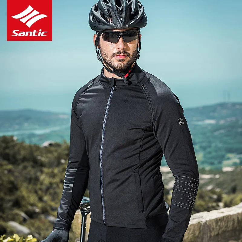 Santic мужские куртки для велоспорта, сохраняющие тепло, ветрозащитное пальто, съемные рукава, черные, осенне-зимние, азиатские, M7C01086