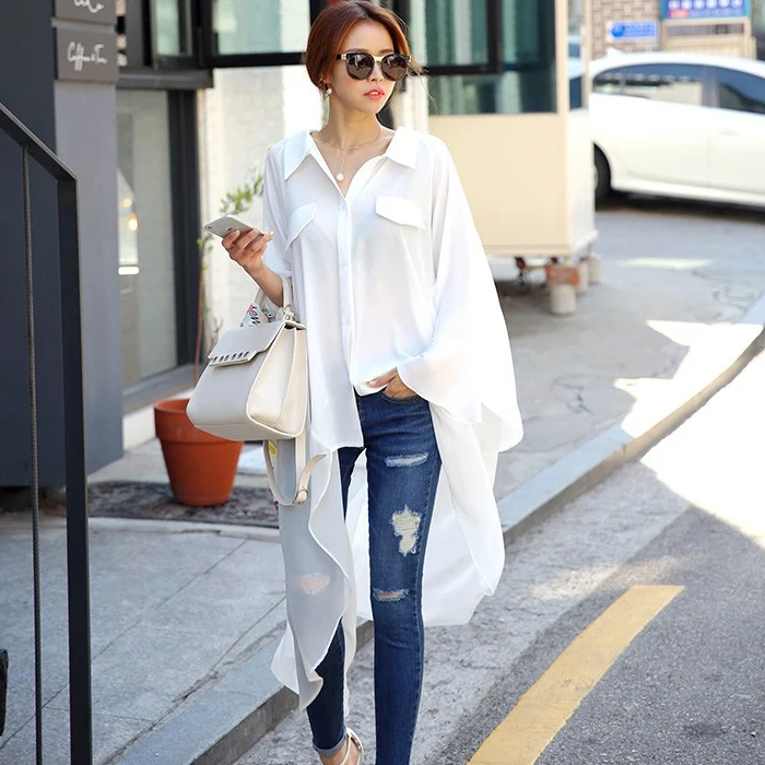 Superaen الربيع والصيف أزياء المرأة الشيفون قميص بلون عارضة فضفاض البرية مزاجه الملابس pluz حجم بلوزة Superaen الربيع والصيف أزياء المرأة الشيفون قميص بلون عارضة فضفاض البرية مزاجه الملابس pluz حجم بلوزة