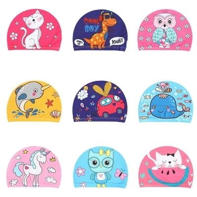 

2019 Girls Cartoon Fabric Swimming Cap Swim Pool Beach Protect Ears Hair Bathing Hat For Boys Child Cute Swim Cap