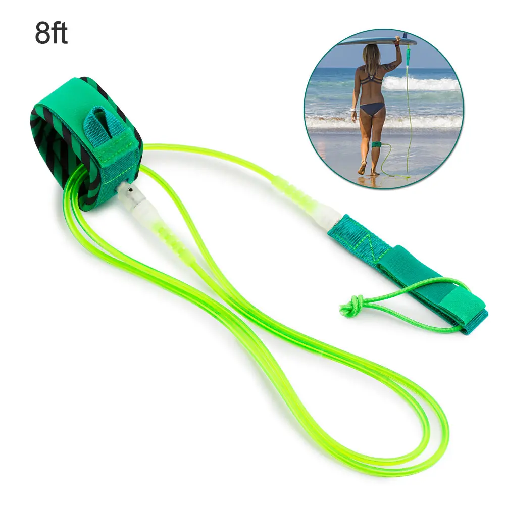 Green 8ft Серфинг 6ft-10ft серфинга Веревочный Поводок стенд весло доска поводок гладкая сталь поворотный серфинг ножка для серфинга доска для серфинга - Цвет: Green 8ft