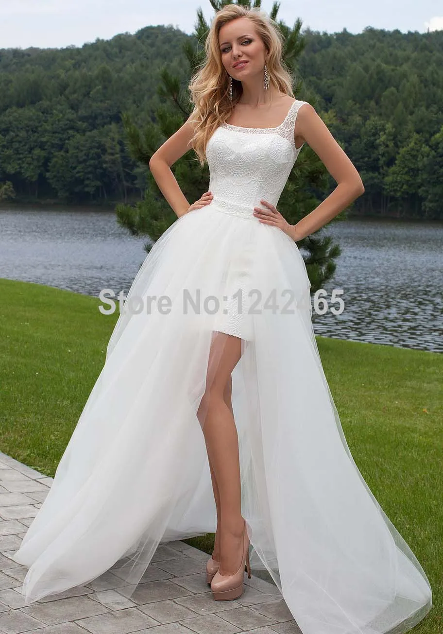 Wedding Hi Low Wedding Dress high quality low wedding dress buy cheap 2016 best sheath lace square neckline dresses detachable train tulle zipper mini