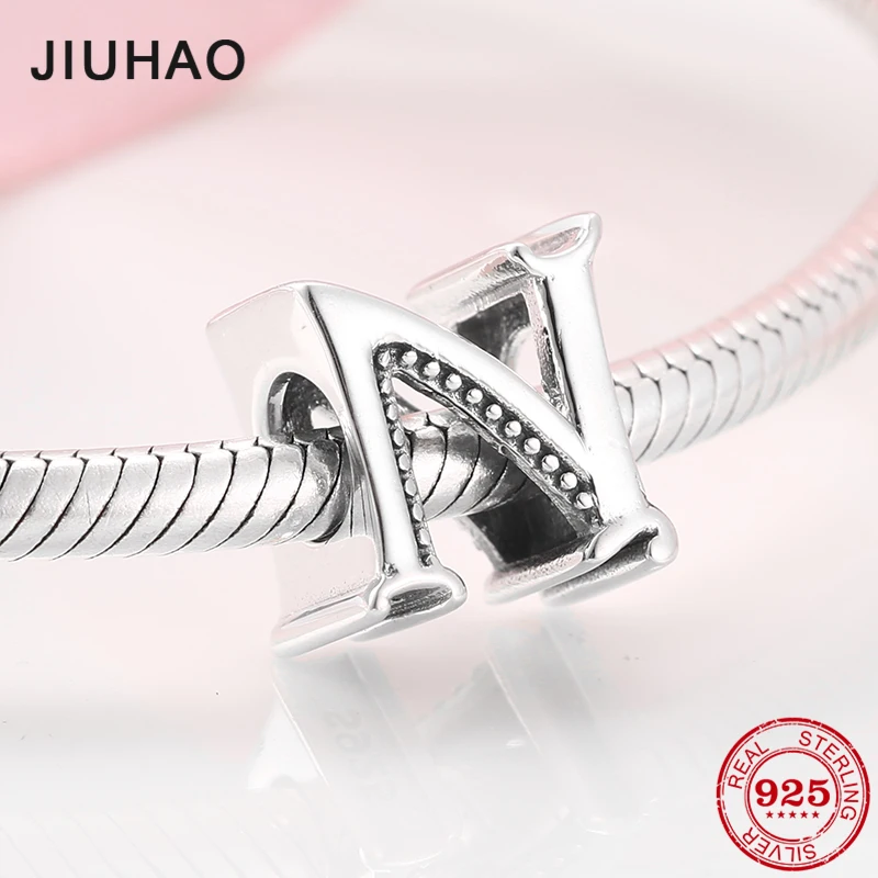 

Hot Letter beads 925 Sterling Silver Alphabet N Fit Charms Original Pandora 925 Bracelets Bangles DIY Jewelry Making