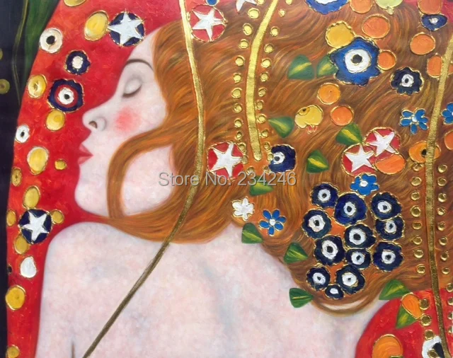 

Handpainted Gustav Klimt Canvas Oil Painting - Sea Serpents IV Abstract Painting Reproductions for Wall Decoration