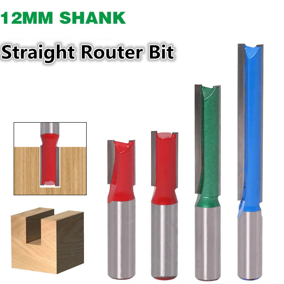 

1pc 12mm Shank Straight Router Bits Woodworking Carving 2 Flute Wood Engraving Milling Cutter Carbide CNC Bits