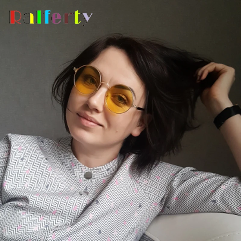 Ralferty Candy Colored Sunglasses Women Round Sun Glasses Yellow Blue Pink Transparent Eyewear Ladies Circle Sunglass 6301 4