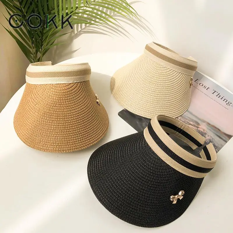 

COKK Women Hat Sun Visor Summer Hats For Women Girls Beach Hat Sunshade Straw Sunhat Cap Parent-Child Vacation Travel Empty Top