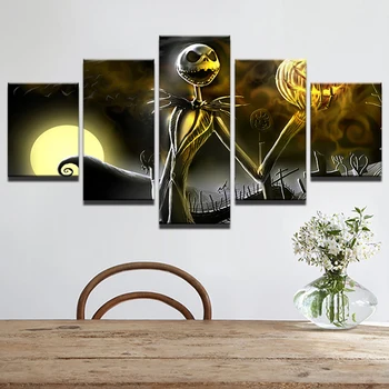 

Canvas Wall Art Pictures Frame Home Decor Living Room Halloween Poster 5 Pieces HD Printed Nightmare Before Christmas Painting