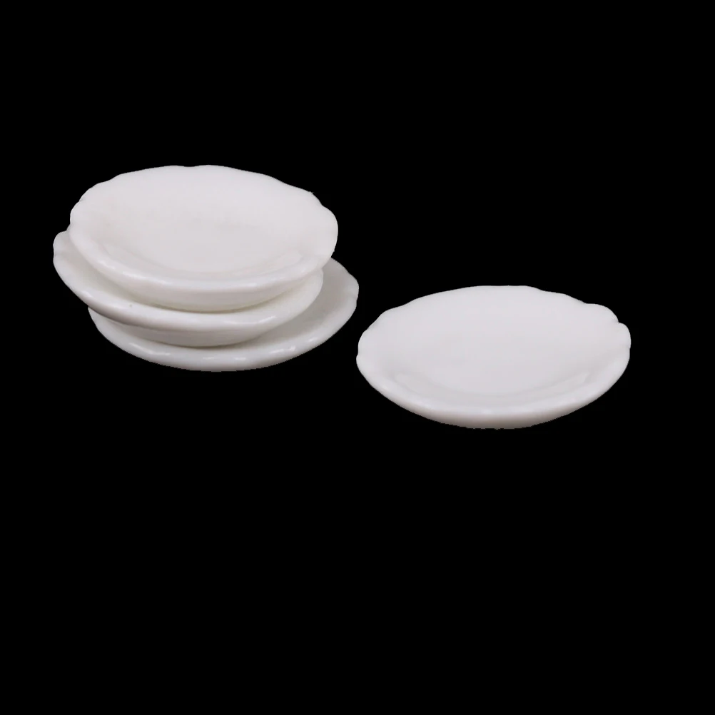 

Miniatures Dolls House Furniture 1:12 Dollhouse Accessorie 4pcs White Round Dishes Plate Tableware Kitchen Toy