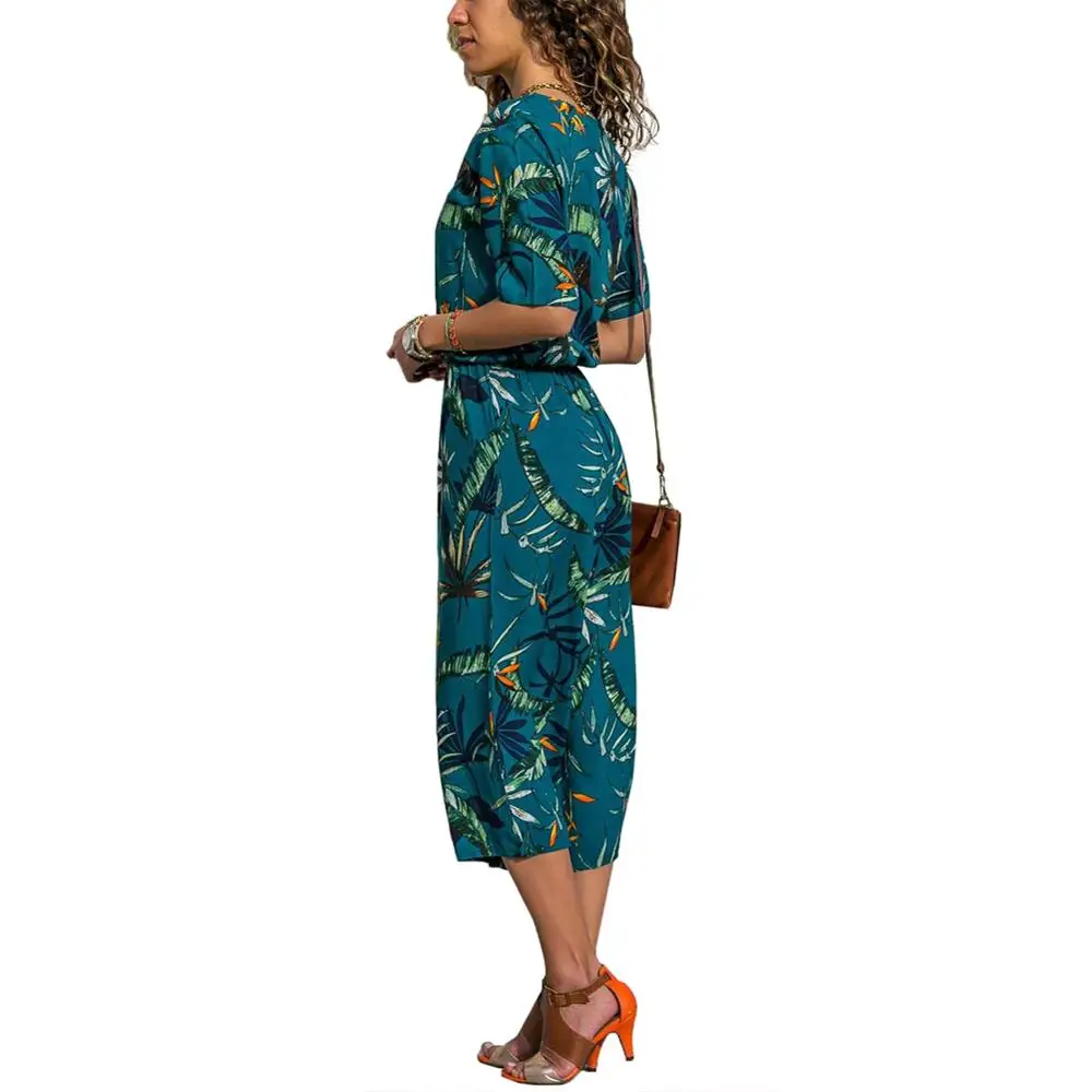 Casual Floral Print Wide Leg Jumpsuit Women 2019 Summer Short-Sleeved High Waist Jumpsuit Ladies Boho Deep V Neck Wrap Jumpsuit Casual Floral Print Wide Leg Jumpsuit Women 2019 Summer Short-Sleeved High Waist Jumpsuit Ladies Boho Deep V Neck Wrap Jumpsuit