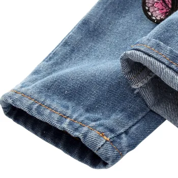 2-7 Y Children Girls Fashion Children Girls Denim Jeans Butterfly Pattern Baby Kids Cartoon Hole Pants 4