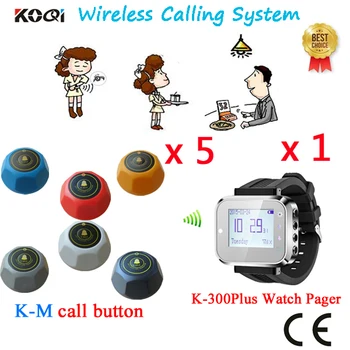 

Wireless Waiter Call System Restaurant Call CE Passed Including Watch Receiver K-300plus And Bell(1 watch +5 call button)