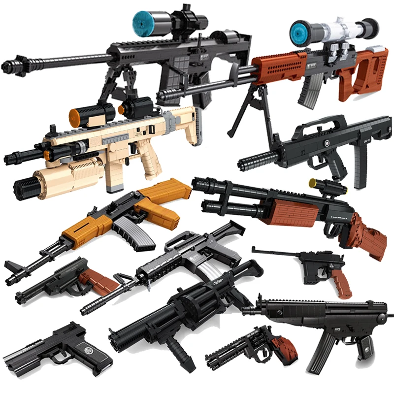 

Compatible legoed Ausini guns kits ww2 AK47 Sniper Rifle revolver Pistol building blocks boy toys packs weapons 98k M6 technic