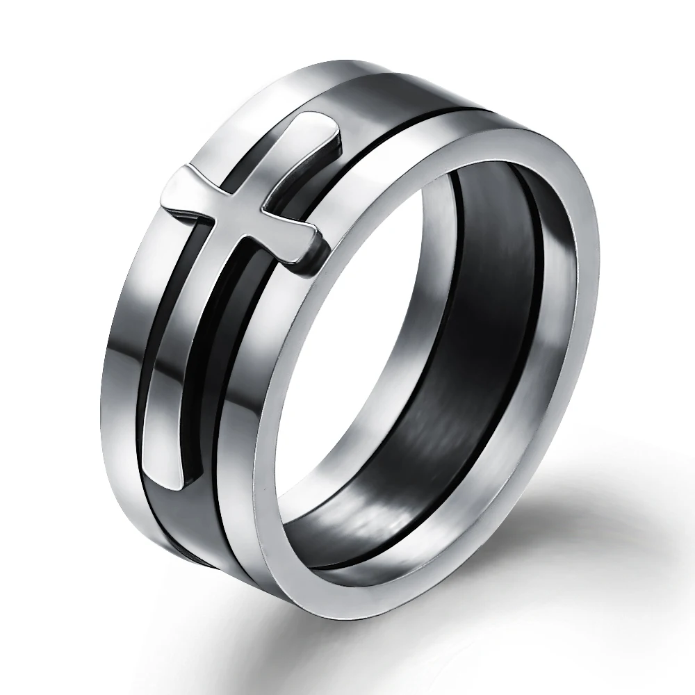 

FATE LOVE Brand 3 in 1 Detachable Men Male Rings Solid Polished Stainless Steel punk Cross Fashion Jewelry US size 7 8 9 10