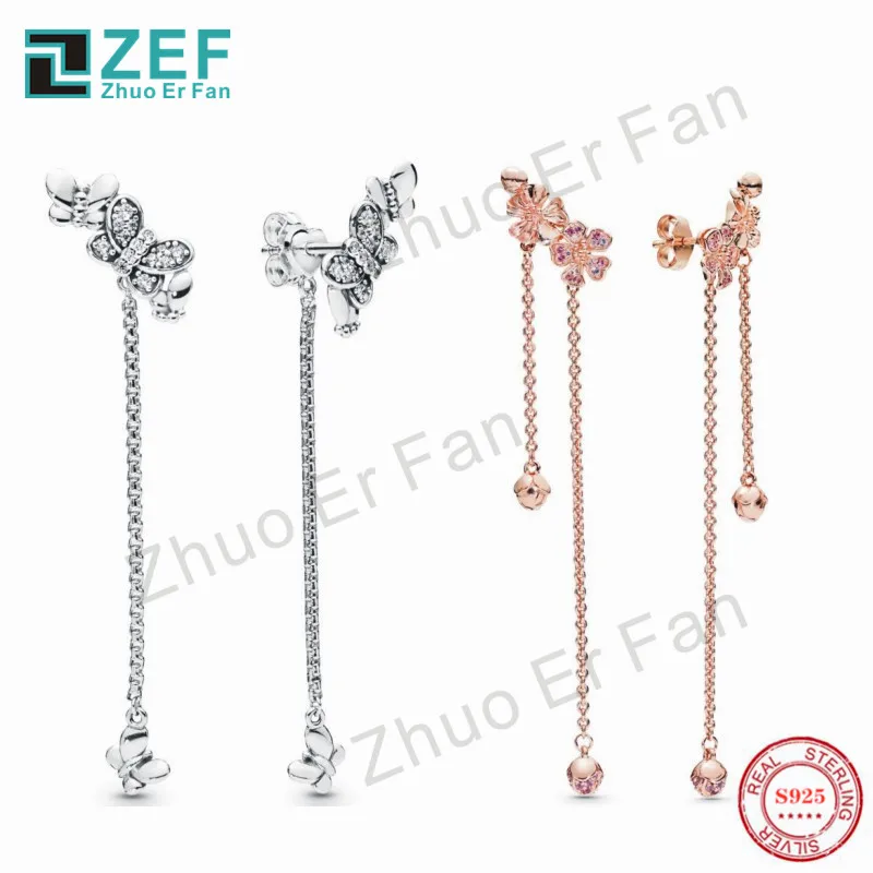 

PAN 925 Sterling Silver Stud Earrings.Peach flower series Intoxicated butterfly Original Luxury ladies Jewelry for women