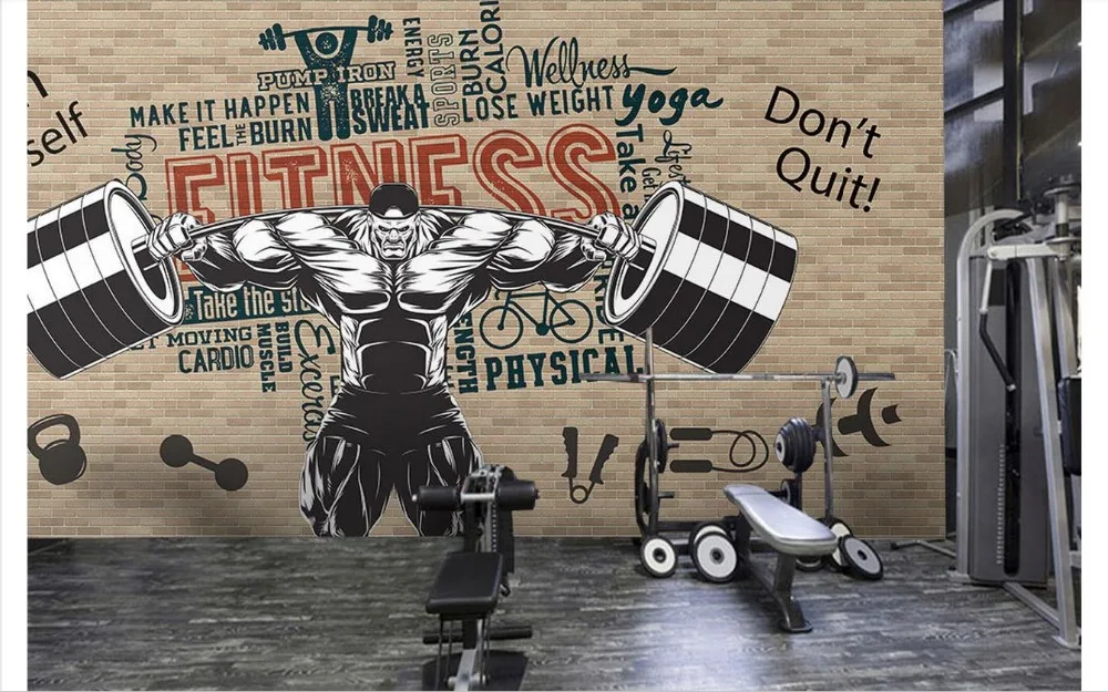 

Custom Photo wallpaper 3d Gym mural wall paper Muscular man fitness decorative painting background wall living room decoration