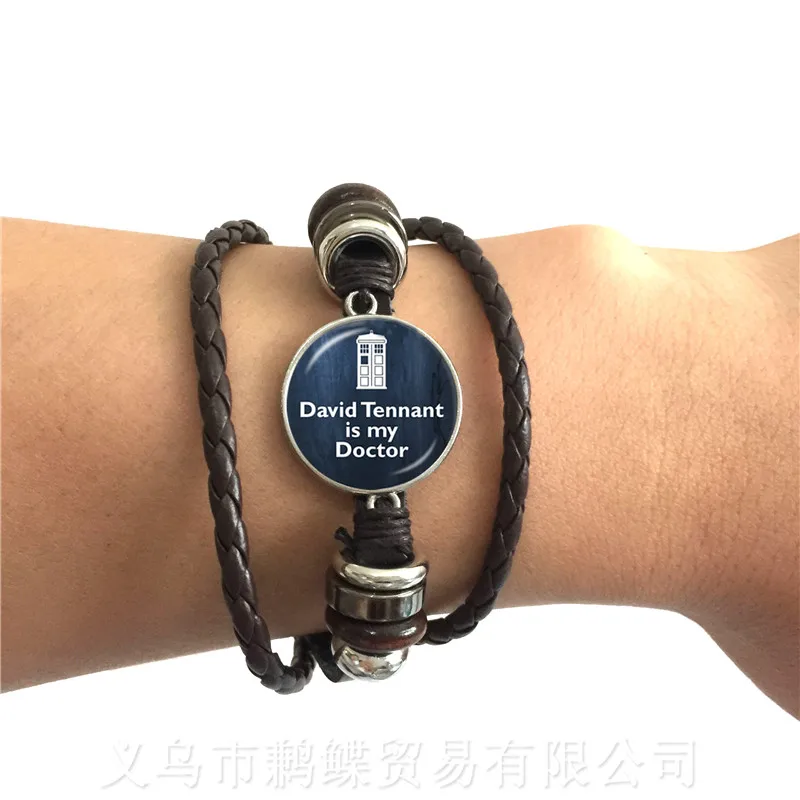 

For Men Women Kids Doctor Who Tardis Fashion Novelty Glass Multilayer Black/Brown Leather Bracelet Best Gift For Friends