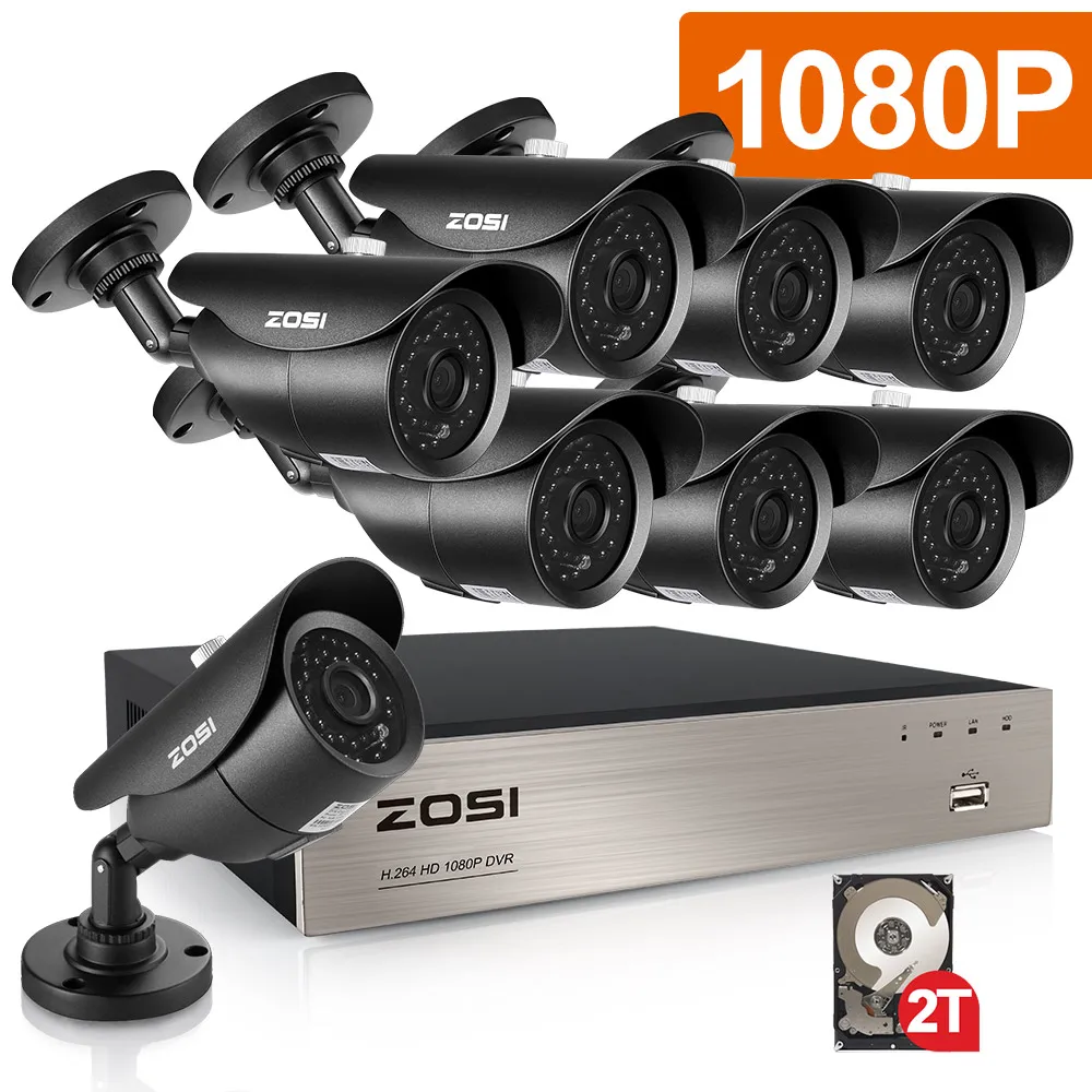 

ZOSI 1080P 2MP 16 Channel CCTV System TVI Recorder DVR Kit Bullet Waterproof Video IR Filter Nightvision Outdoor Camera