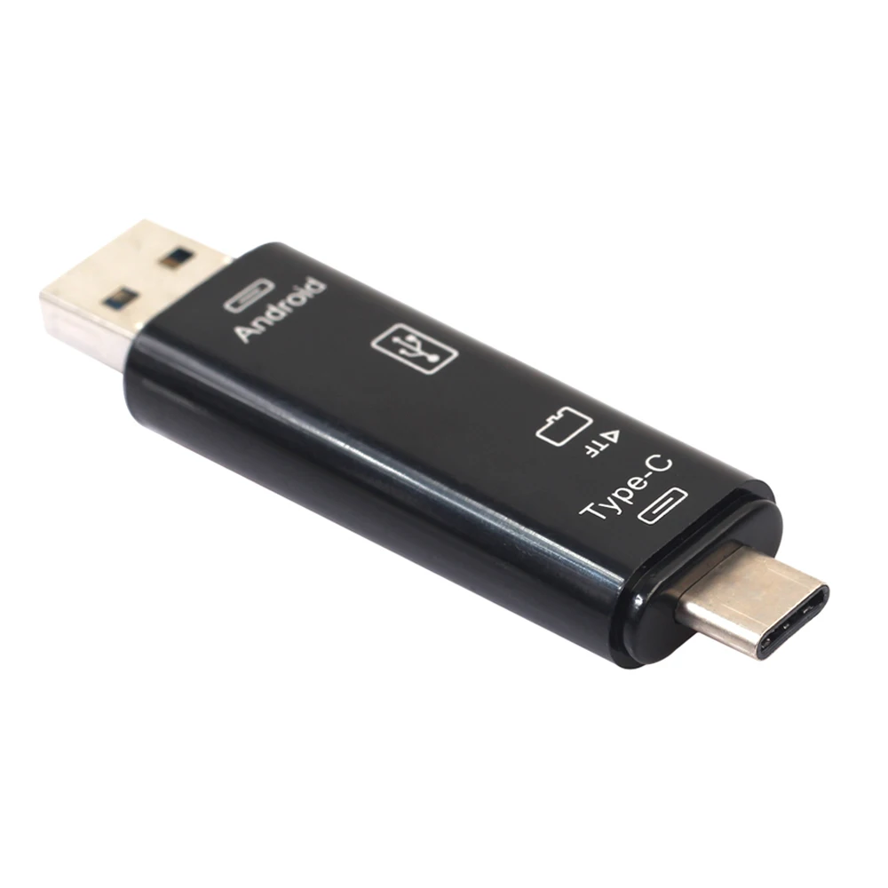 3 в 1 type-C кард-ридер Micro usb type-C флэш-накопитель адаптер разъем Высокоскоростной TF кард-ридер белый черный - Цвет: black