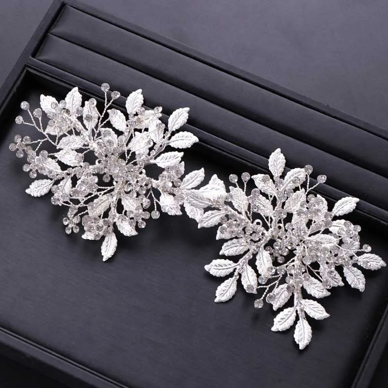  Luxury Silver Leaf Crystal Bridal Tiaras Headpiece Ethnic Handmade Bride Hair Band Headband Wedding