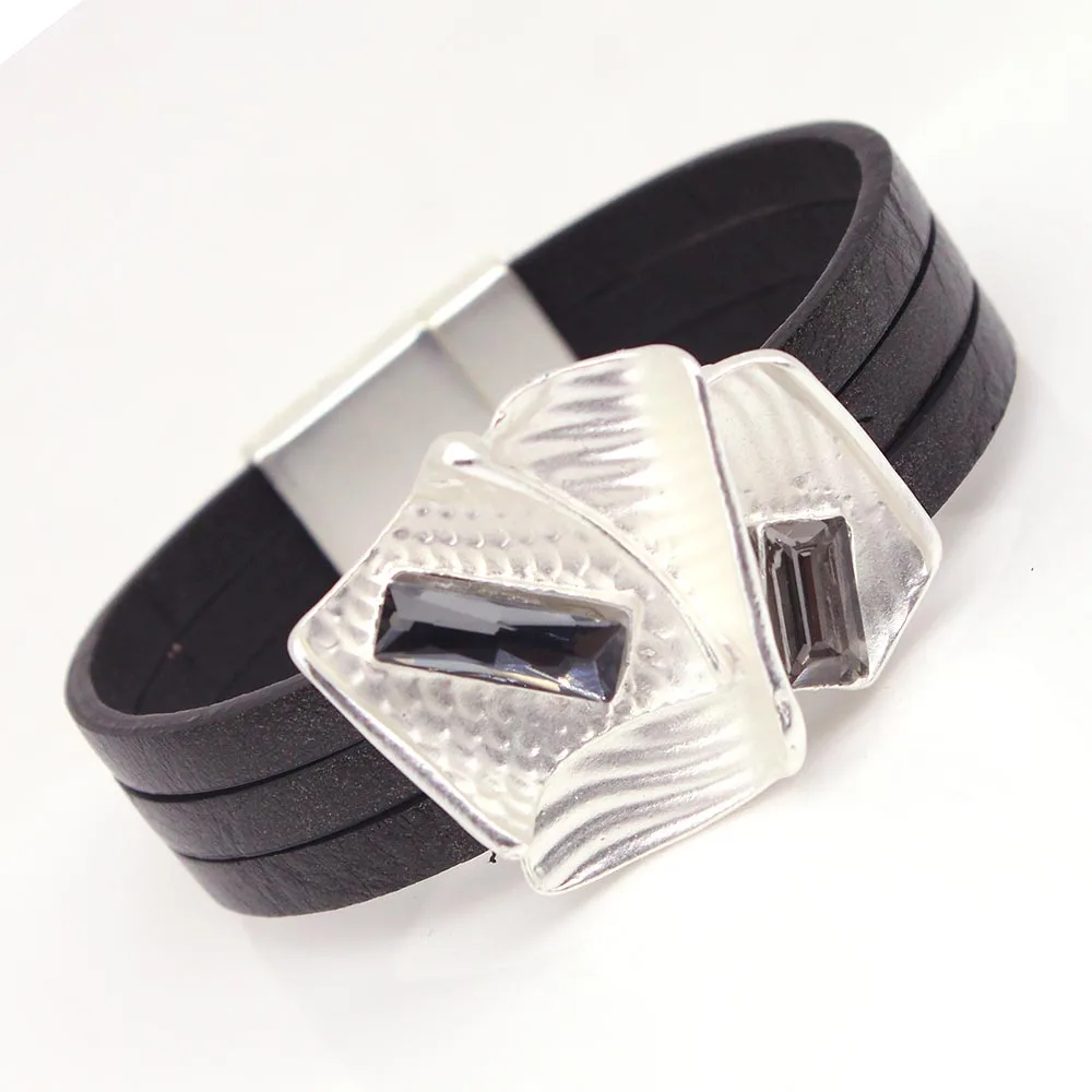 D& D Шарм Кристалл Сплав Кожаный браслет для женщин Femme Мода крутая застежка Браслет-манжета Свадебные ювелирные изделия - Окраска металла: 2