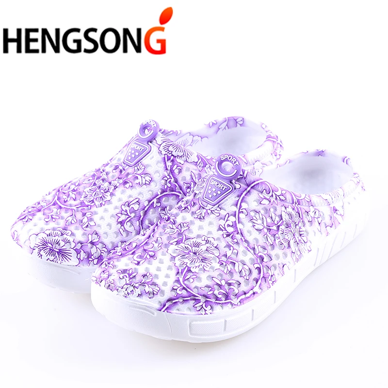 HENGSONG/2018 летние женские пляжные шлепанцы с сине белым принтом дышащая сетчатая