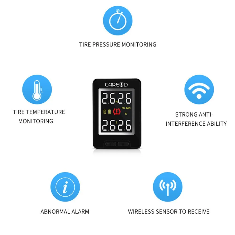 CAREUD U912 TPMS Авто беспроводная система контроля давления в шинах с 4 датчиками ЖК-дисплей Встроенный монитор для Toyota