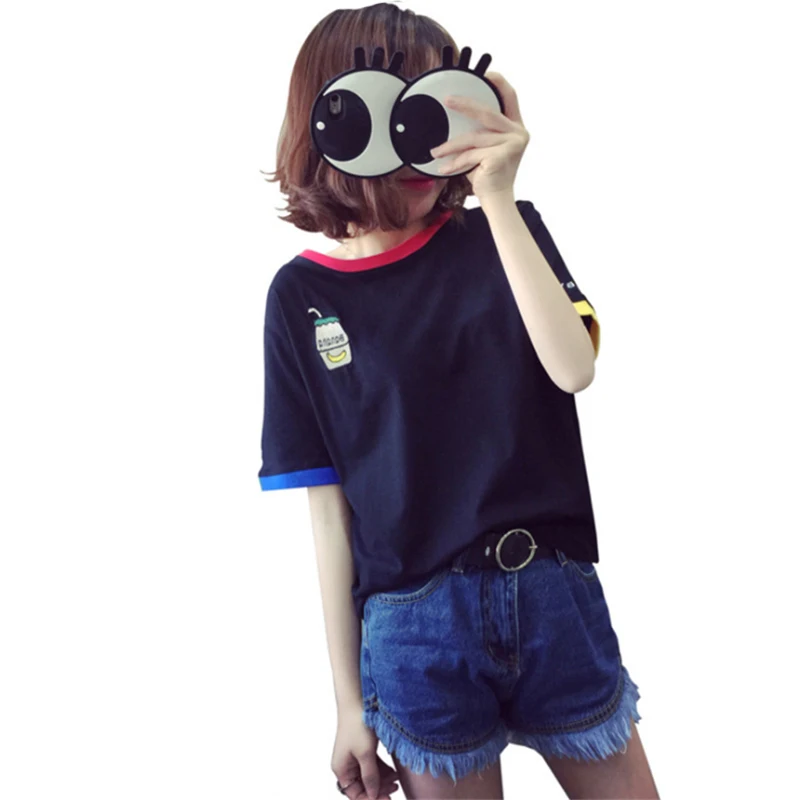 

2019 summer new Korean women's short-sleeved T-shirt female students round neck stitching clothing women's clothing