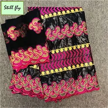 Базен ткани в африканском стиле хлопок бассейна riche последняя парча в Гвинейском стиле с бусинами 5+ 2 ярдов/партия HLB-75