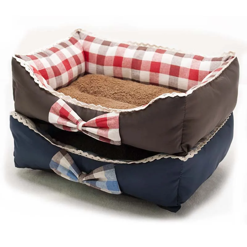 

Cute Pet House Soft Warm Bow Lace Square Grid Cat Dog Bed Puppy Kennel Nest Dachshund Chihuahua Fleece Camas Para Perros S M L