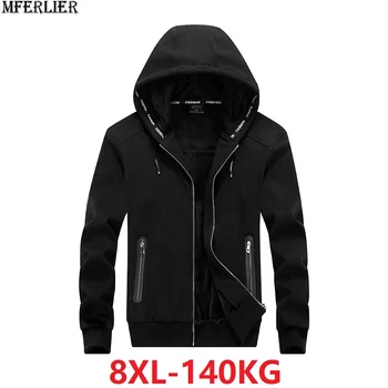 

men jackets sportwear Sweatshirt letter winter fleece hooded hoodies warm large size 5XL 7XL 8XL man zipper outwear loose coat