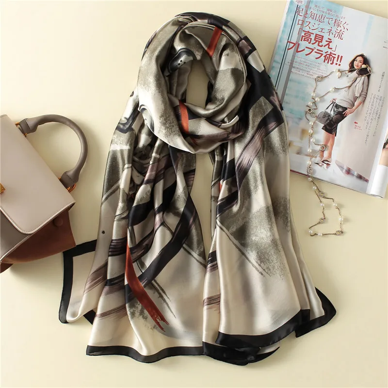 

Visual Axles 2018 Spring Striped Silk Scarf Women New Designer Print Foulard Pashmina Shawls Scarves