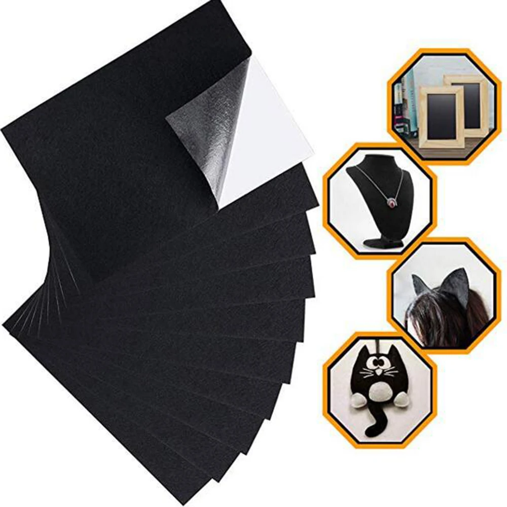 

10pcs Felt Fabric Adhesive Sheets Multipurpose Black Water Resistant Velvet Sheet With Sticky Glue For Furniture Protector Pads