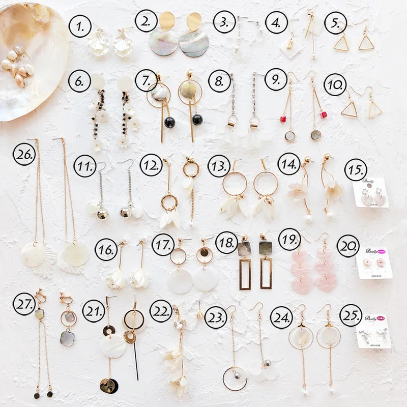 2018 Simple New Fashion Women Accessories Bohemia Mori Girl Shell Lace Geometric Drop Earrings for Girl Student Part Jewelry