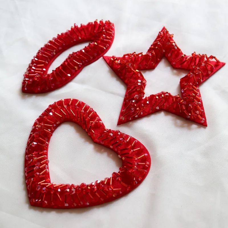 

1pc star heart mouth Handmade beaded Patches for clothing DIY sew on sequins rhinestone patch Embroidered appliques parche rope