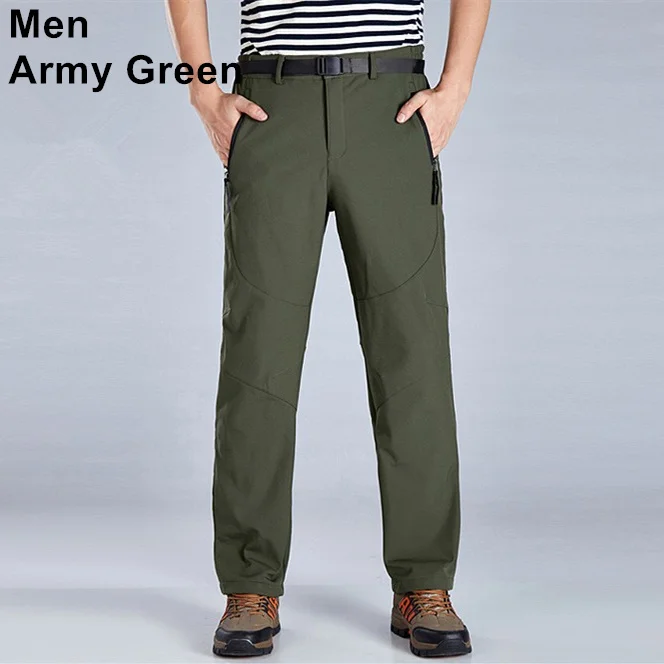 RAY GRACE зимние треккинговые флисовые софтшелл брюки водонепроницаемые уличные брюки походные горные брюки мужские женские большие размеры - Цвет: Men Army Green