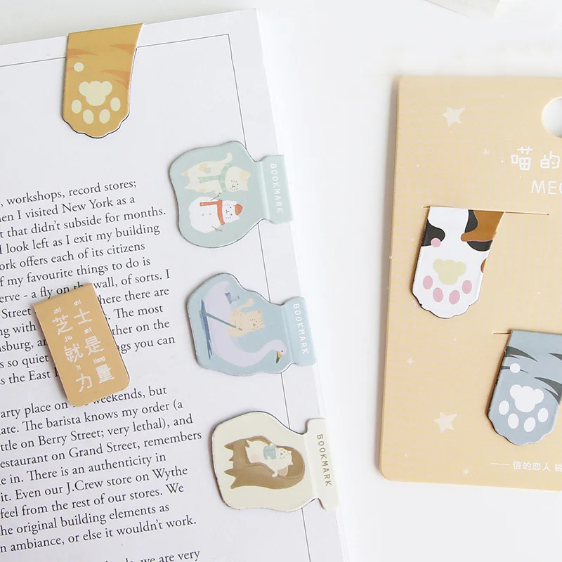 

3Pcs Kawaii Milk Bookmarks Cute Cat Claw Bookmarks Novelty Magnetic Book Marks For Kids Gifts School Office Supplies Stationery