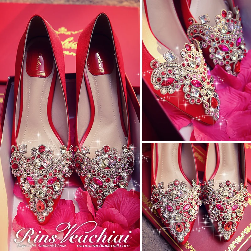 Shoes Women Diamond Wedding Red Crystal Female Marriage Bride