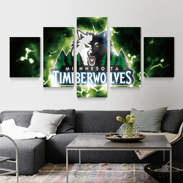 5 panel wall art sport logo poster minnesota timberwolves basketball