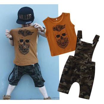 

Summer Boys Clothing Set Camouflage Overalls Kids Baby T-shit Vest Tops+shorts 2Outfits Kids Clothes Print Conjunto Infantil