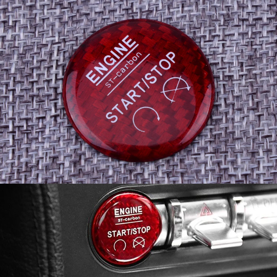 

DWCX 1Pc Red Carbon Fiber Car Start Stop Switch Button Cover Trim Fit for Ford Mustang 2015 2016 2017 2018