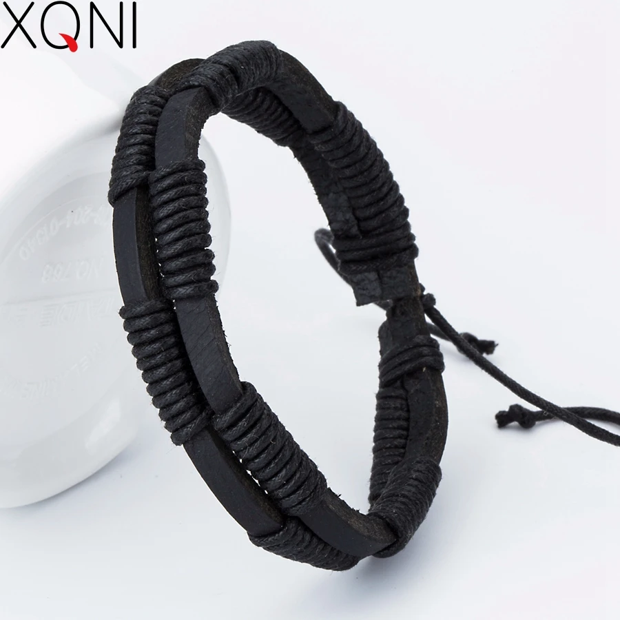 

New Fashion Charm Leather Men's Bracelets Popular Alloy Bangles Courage DIY Weave Wrap Bracelets Black color !