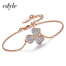 Cdyle женский золотой браслет украшенный кристаллами Клевер Ювелирные изделия четырехлистный клевер хрустальные браслеты
