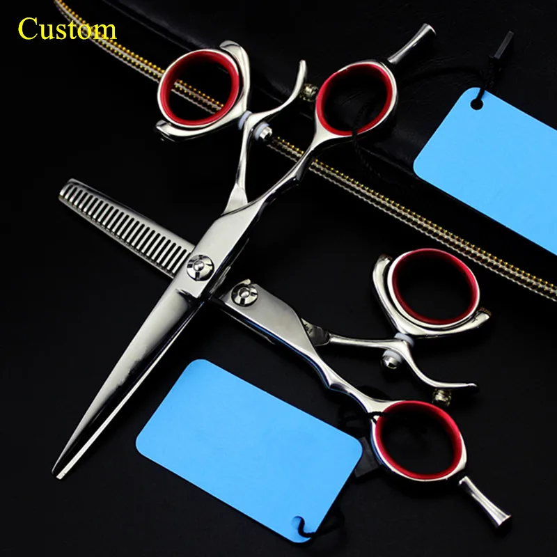 Custom professional Left handed 6 inch rotation hair scissors thinning makas haircut shears