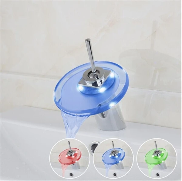 Прямой ручкой автоматический кран Контроль температуры 3 цвета светодиодные