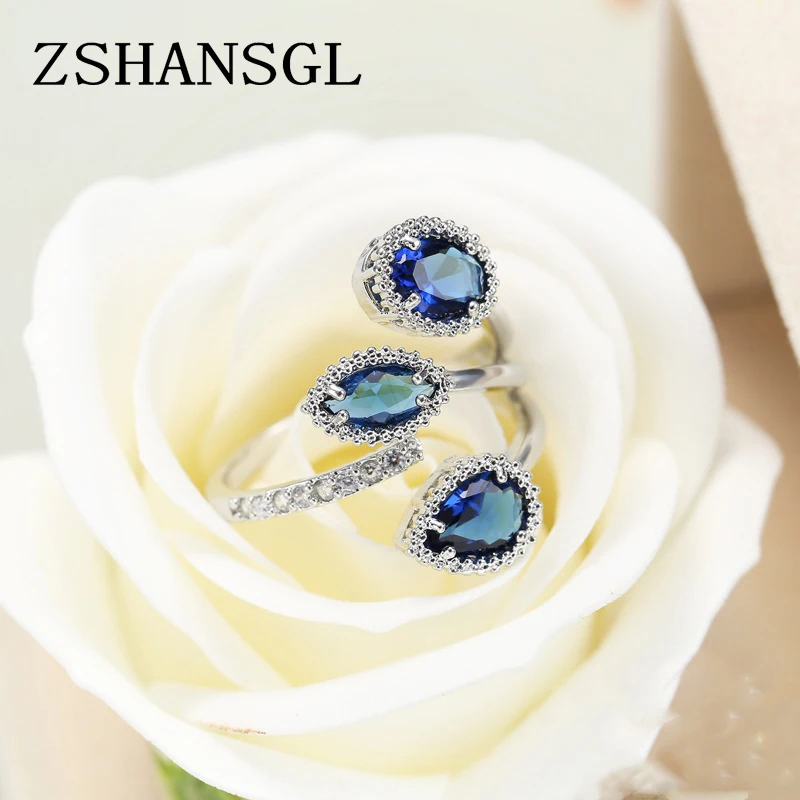 Классическое 925 Серебряное заполненное Высокое качество прозрачное голубое искрящееся CZ геометрическое штабелируемое кольцо для женщин Свадебное ювелирное изделие подарок