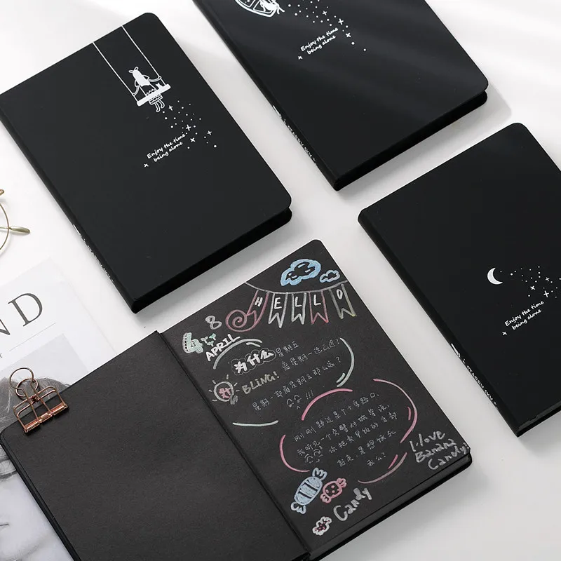 

Cute Notebook Diary Black Paper Notepad Sketch Graffiti Notebook for Drawing Painting Office School Stationery Gifts
