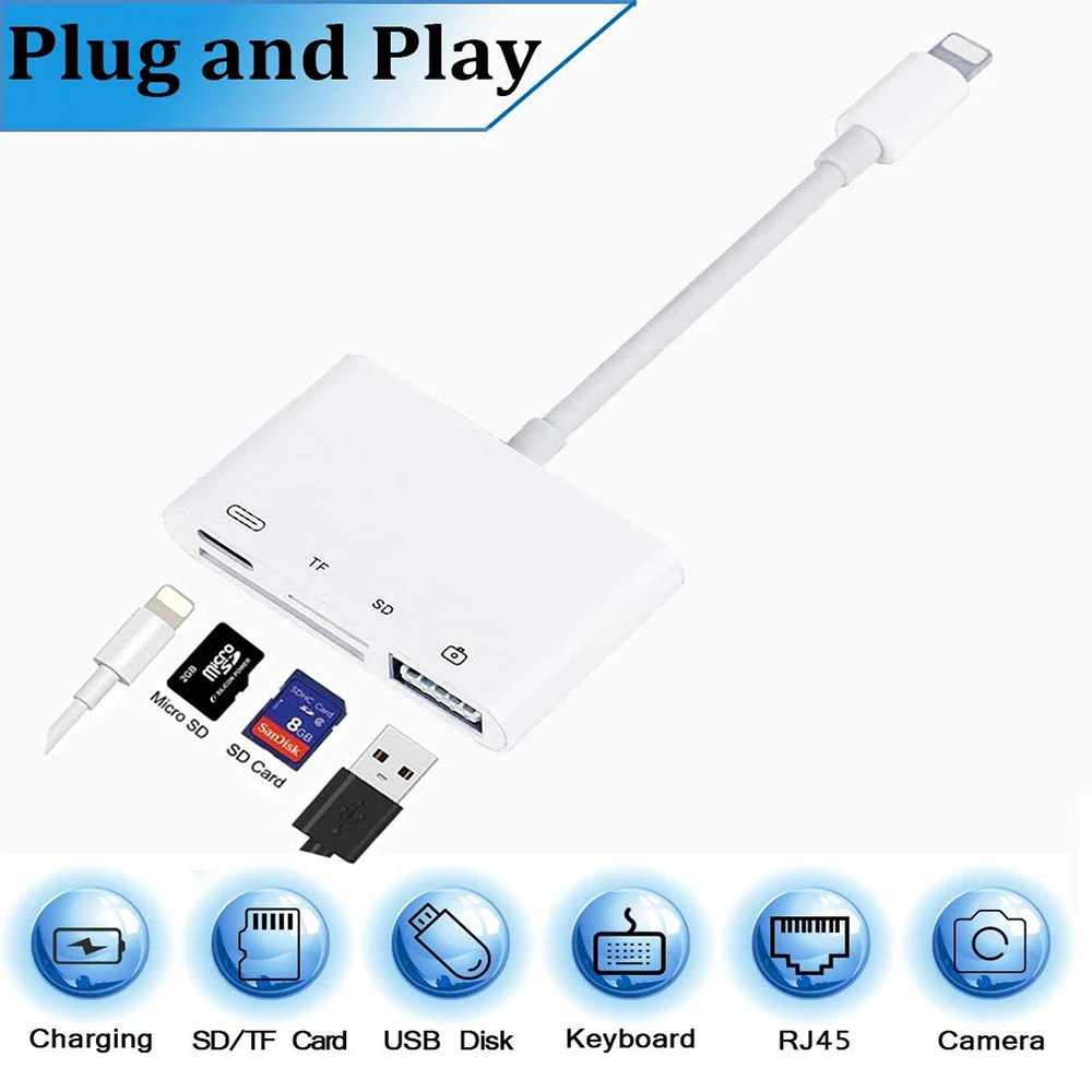 

4 in 1 SD TF Card Camera Connection Kits for Lightning to USB Camera Reader adapter OTG Cable for iphone x 8 8pls for ipad Air