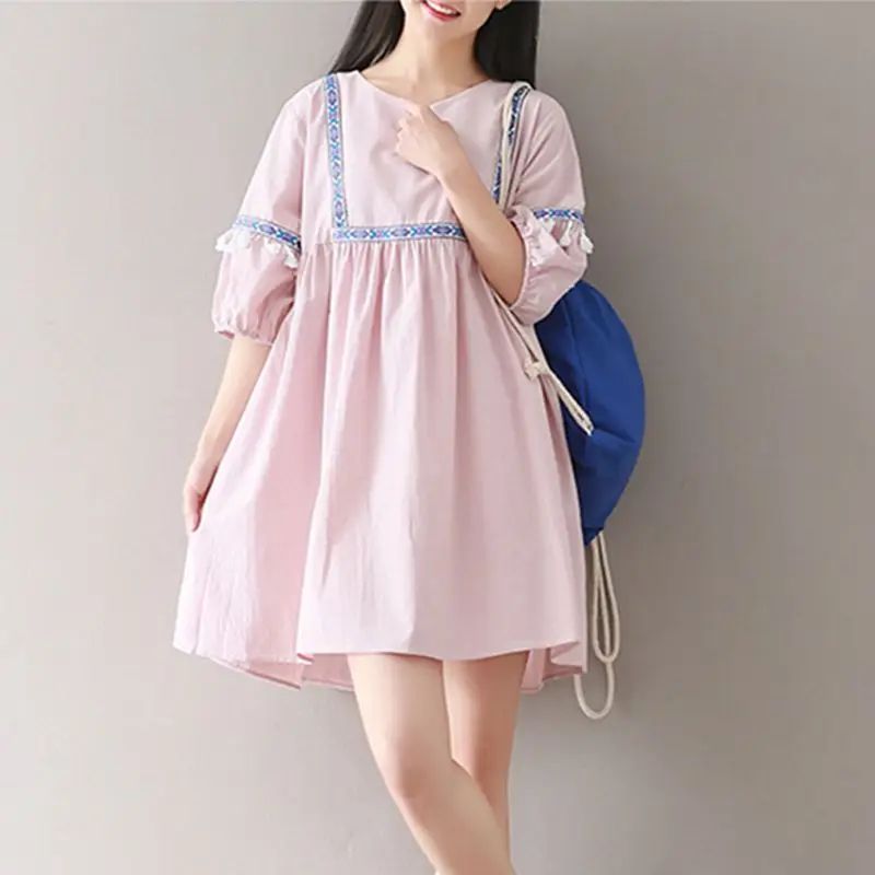 Одежда для беременных милое платье для беременных с v-образным вырезом в стиле пэчворк с кисточками размера плюс свободное платье Одежда для беременных женщин - Цвет: Розовый