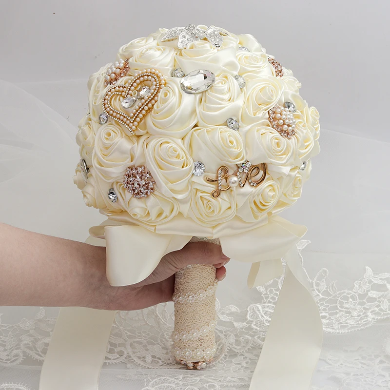 

Yanstar Wedding Bouquet Gorgeous Rhinestones Bridal Bouquet Handmade Artificial Ivory Bouquets For Bride De Mariage 35WB301
